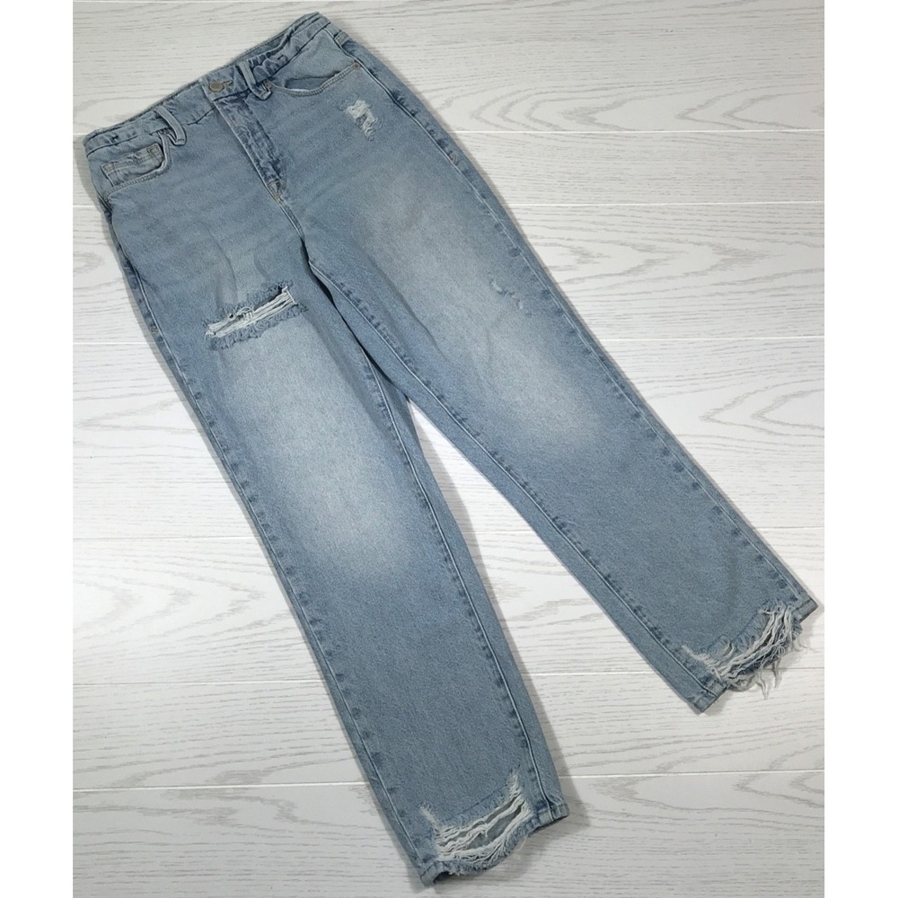 Good American Distressed Jeans Women 25 Blue Faded Cotton Straight Leg Grunge